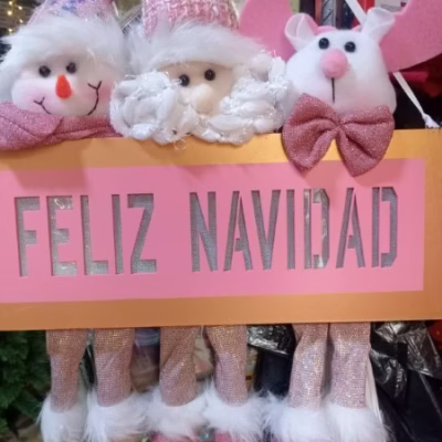 Adorno para puerta "FELIZ NAVIDAD" rosado