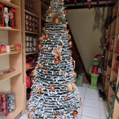 Árbol navideño plegable nevado de 2.1m decorado naranja