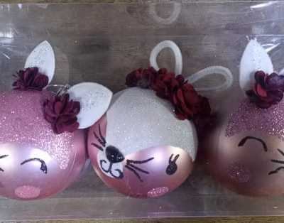 Bolas x3 10cm diseño gato rosado