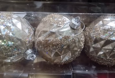 Bolas decoradas x3 8cm champagne con lentejuelas