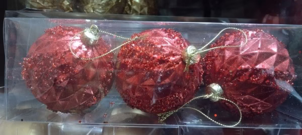 Bolas decoradas x3 8cm rojo