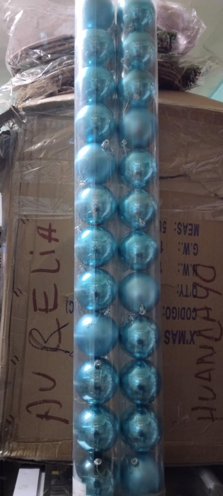 Esferas en tubo x12 Celeste 7cm