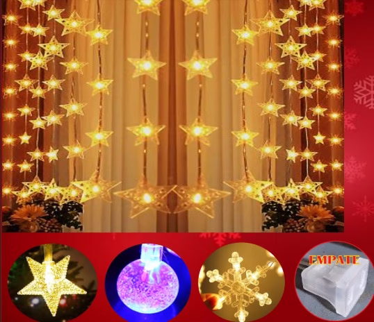 Cascada led estrella ámbar 3x1