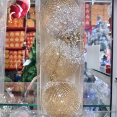 Esferas con perlas x3 dorado 8cm