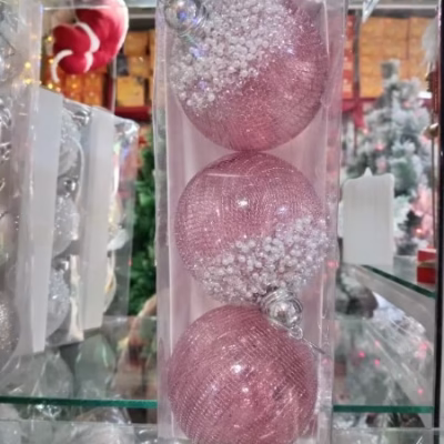 Esferas con perlas x3 rosado 8cm